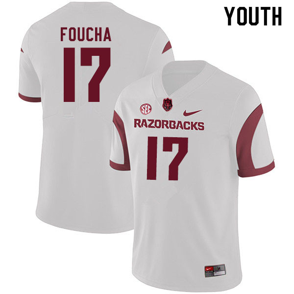 Youth #17 Joe Foucha Arkansas Razorbacks College Football Jerseys Sale-White - Click Image to Close